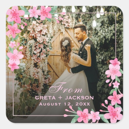 ロマンチックエレガントなハッピーバレンタインデー写真 スクエアシール (正面)