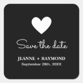 ロマンチックエレガントなハートブラックウェディング日付を保存 スクエアシール (正面)