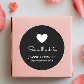ロマンチックエレガントなハートブラックウェディング日付を保存 ラウンドシール