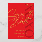 ロマンチックエレガントなバレンタインは日付を保存する 箔招待状 (正面)