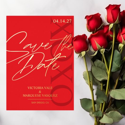 ロマンチックエレガントなバレンタインは日付を保存する 箔招待状