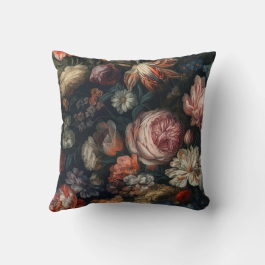 ロマンチックエレガントなバロックの花の油絵 クッション (裏面)