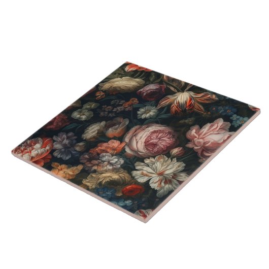 ロマンチックエレガントなバロックの花の油絵 タイル (側面)