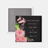 ロマンチックエレガントなピンクのフローラ日付磁石を保存 マグネット (正面/裏面)