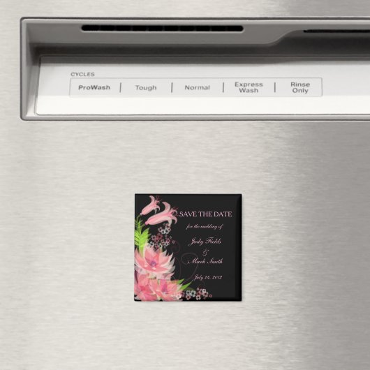 ロマンチックエレガントなピンクのフローラ日付磁石を保存 マグネット (インサイチュ (食洗機))