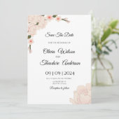 ロマンチックエレガントなピンクのフローラ結婚式の日付を保存 招待状 (スタンド正面)