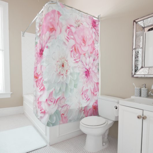 ロマンチックエレガントなピンクのフローラ色彩の鮮やか シャワーカーテン (インサイチュ)