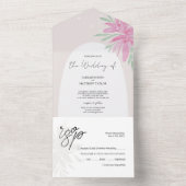 ロマンチックエレガントなピンクのレースの花 オールインワン招待状 (内側)