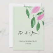 ロマンチックエレガントなピンクのワイルドフラワーウォータカラーアート サンキューカード (正面)