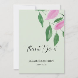 ロマンチックエレガントなピンクのワイルドフラワーウォータカラーアート サンキューカード