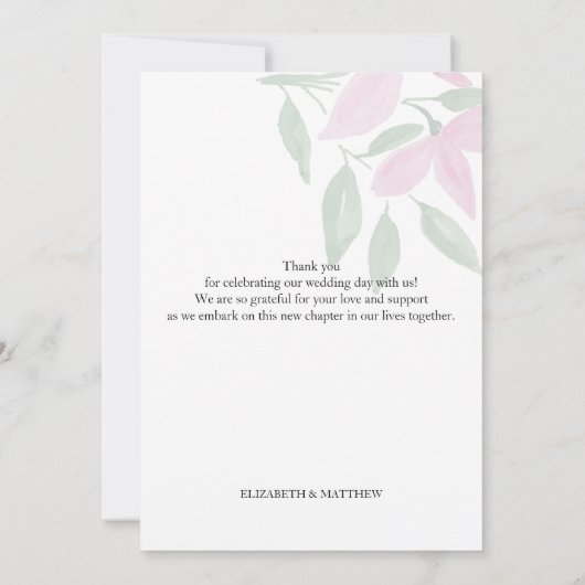 ロマンチックエレガントなピンクのワイルドフラワーウォータカラーアート サンキューカード (裏面)