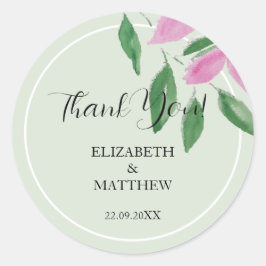 ロマンチックエレガントなピンクのワイルドフラワーウォータカラーアート ラウンドシール