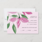 ロマンチックエレガントなピンクのワイルドフラワーウォータカラーアート 出欠カード (正面)