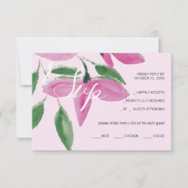 ロマンチックエレガントなピンクのワイルドフラワーウォータカラーアート 出欠カード