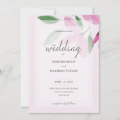 ロマンチックエレガントなピンクのワイルドフラワーウォータカラーアート 招待状 (正面)