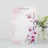 ロマンチックエレガントなピンクの水色の蘭 便箋 (スタンド正面)