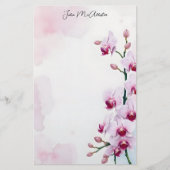 ロマンチックエレガントなピンクの水色の蘭 便箋 (正面)