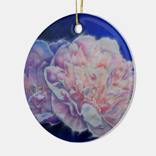 ロマンチックエレガントなピンクの白いパステルの水色 セラミックオーナメント (左)