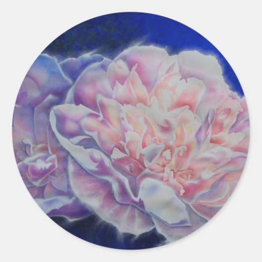 ロマンチックエレガントなピンクの白いパステルの水色 ラウンドシール (正面)