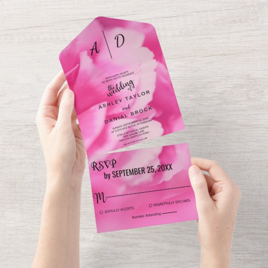 ロマンチックエレガントなピンクの花サマーフローラ結婚ズ オールインワン招待状 (貼ってはがせる)