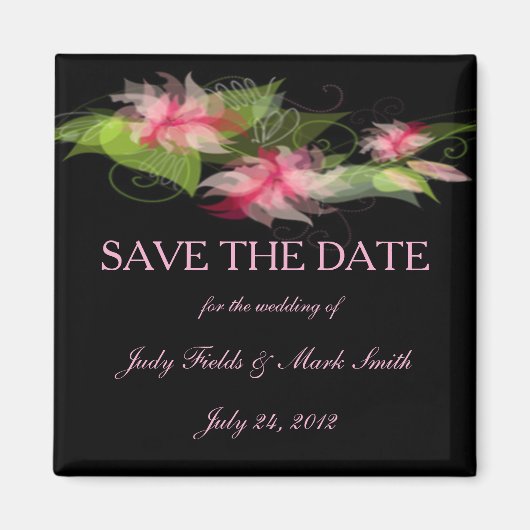 ロマンチックエレガントなピンクの花デイトマグネットを保存 マグネット (正面)