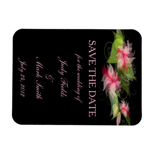 ロマンチックエレガントなピンクの花デイトマグネットを保存 マグネット (横)