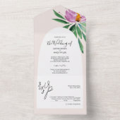 ロマンチックエレガントなピンクの蓮の水色 オールインワン招待状 (内側)