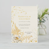 ロマンチックエレガントなフローラシダSave the Date金ゴールド 箔招待状 (立ち正面)