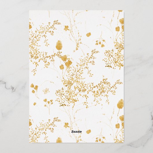 ロマンチックエレガントなフローラシダSave the Date金ゴールド 箔招待状 (裏面)