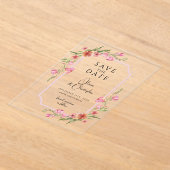 ロマンチックエレガントなフローラ日付を保存 アクリル招待状 (レイダウン)