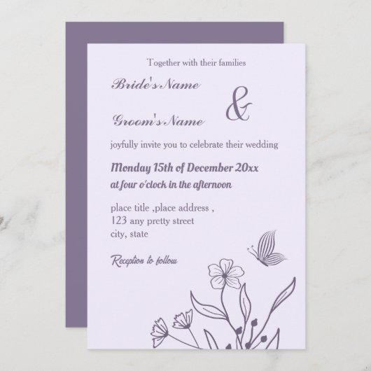 ロマンチックエレガントなフローラ結婚の 招待状 (正面/裏面)