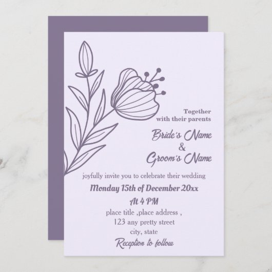 ロマンチックエレガントなフローラ結婚の 招待状 (正面/裏面)