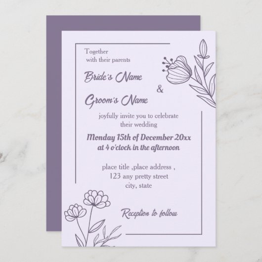 ロマンチックエレガントなフローラ結婚の 招待状 (正面/裏面)