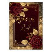 ロマンチックエレガントなブルゴーニュレッドローズ&金ゴールドズ結婚ーズ テーブルナンバー (正面)