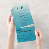 ロマンチックエレガントなブルーオールインワンウェディング招待 オールインワン招待状 (貼ってはがせる)