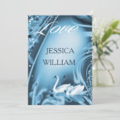 ロマンチックエレガントなブルースワンラブウェディング招待 招待状 (スタンド正面)