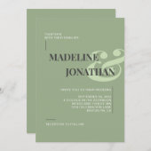 ロマンチックエレガントなプレーンセージ結婚グリーン 招待状 (正面/裏面)