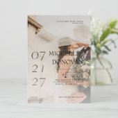 ロマンチックエレガントなホワイトオーバーレイ結婚フォト 招待状 (スタンド正面)