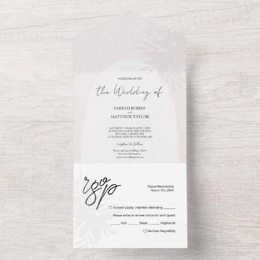 ロマンチックエレガントなホワイトレースの花 オールインワン招待状 (内側)