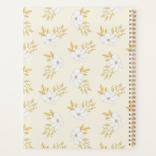 ロマンチックエレガントなホワイト金ゴールド結婚フローラ プランナー手帳 (裏面)