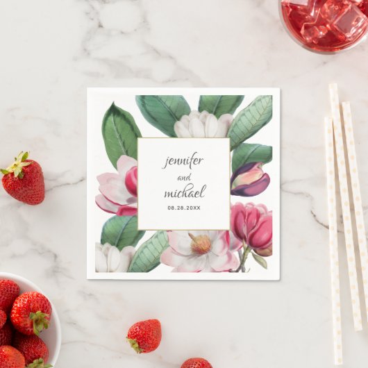 ロマンチックエレガントなマグノリアフローラ スタンダードカクテルナプキン (インサイチュ)