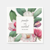 ロマンチックエレガントなマグノリアフローラ スタンダードカクテルナプキン (正面)