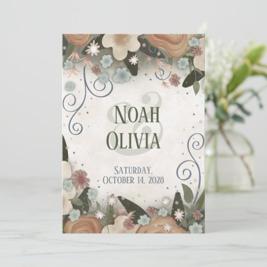 ロマンチックエレガントなモダンフローラインスピリセ結婚ンス セーブザデート (スタンド正面)