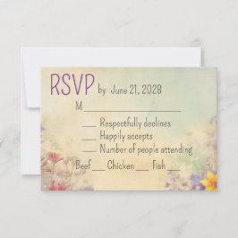 ロマンチックエレガントなラベンダーワイルドフラワー 出欠カード