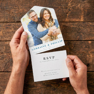 ロマンチックエレガントな写真RSVP結婚の オールインワン招待状