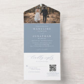 ロマンチックエレガントな埃っぽい青い写真QRコード結婚ズ オールインワン招待状 (内側)