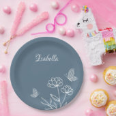 ロマンチックエレガントな埃っぽい青フローラ ペーパープレート (パーティー)