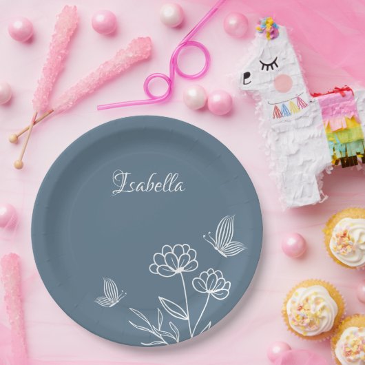 ロマンチックエレガントな埃っぽい青フローラ ペーパープレート (パーティー)