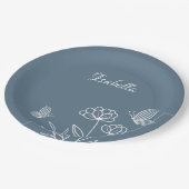 ロマンチックエレガントな埃っぽい青フローラ ペーパープレート (アングル)