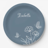 ロマンチックエレガントな埃っぽい青フローラ ペーパープレート (正面)